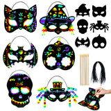 MGparty Halloween Crafts 42PCS Halloween Rainbow Scratch Mask Magic Scratch Paper Art for Kids Birthday Classroom Decoration Par