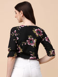 Wedani Women'S Casual Puff Sleeves V Neck Foral Top (Large Black),Black,L,Polyester,Western,