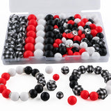 Kovict 117Pcs 12mm 15mm Silicone Beads for Keychain Making,Grid Print Round Hexagon Print 10mm Rondelle Rhinestone Spacer Lentil