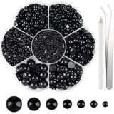NEBURORA 6500 Pcs Black Flat Back Pearl Kit 7 Sizes with Tweezer and Picker Pencil Half Round Flatback Pearls Beads for DIY Craf