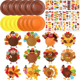 Funnymoom 24 Sets Thanksgiving Turkey Craft Kit for Kids, Thanksgiving DIY Plate Craft Make a Turkey Arts Fall DIY Plate Kit for