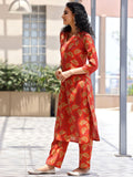 Libas Women'S Silk Blend Co-Ords (27809_Orange Orange Xl