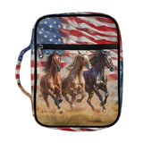 Suobstales American Flag Horse Print Bible Covers for Women Men,Carrying Book Bible Case Church Bag Lightweight Bible Bag Bible