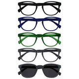OPULIZE POP Reading Glasses and Reading SunGlasses for Women Men,Retro Round, Smooth Matt Black, Blue, Green,Grey, Grey Sun +2.5