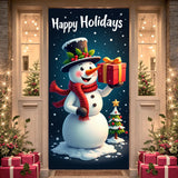 Large Christmas Snowman Door Cover Happy Holidays Door Banner Outdoor Decoration Winter Backdrop for Xmas Home Party Decor Banne