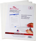 EnvyPak Full Page Pocket/Holder, Peel and Stick Adhesive, Top Loading, Clear, Holds 8.5 x 11 Sheet Pack of 50