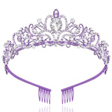 TAROSE Purple Crowns for Women and Girls, Queen Crystal Tiaras with Clear Rhinestone and Combs, Goddess Crown for Wedding Bride
