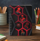 Graphic Word SpiderMan Spiral Notebook, Black And Red, Hexagonal Design, Multiple Character Poses Theme, 100 Gsm Paper, Wiro Bo