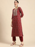 Alvami Women Printed Kurta And Pant Set With Dupatta (In, Alpha, L, Red)