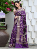 Sugathari Womens Banarasi Saree Pure Kanjivaram Silk Saree Soft New Ladies 2023 Design Wear Pattu Sarees Latest Party Sari Collections With Blouse Piece For Wedding Sadi (San Pari-182 Purple)