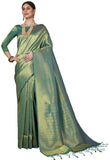 Pujia Mills womens kanjivaram pure banarasi silk saree kanchipuram saree (Green)
