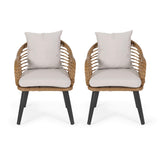 Great Deal Furniture Becky Indoor Wicker Club Chairs with Cushions (Set of 2), Light Brown and Beige