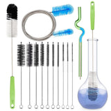 Set of 12 Tube Pipe Cleaners Kit - for Cleaning Narrow Neck Bottle, Curved Glass Tube, Hard-to-Reach Crevices,17Long Handle
