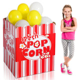 Kathfly 31.5 Inch Giant Popcorn Box with Balloons Stand up 3D Box Cardboard Stand up Giant Movie Popcorn for Movie Themed Party