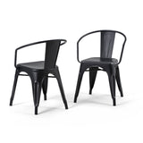 SIMPLIHOME Larkin Dining Arm Chair Set in Distressed Black, Silver, 20.1W x 20.1D x 28.2H, Industrial Metal Chairs for Dining Ro