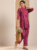 Libas Women Silk Blend Printed Co-Ord Set (99236_Pink_L)