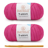 BATELO 2 Pack T-Shirt Yarn for Beginner Crochet Bags/Basket/Coaster, 400g/144yds High Elastic Thick Polyester Fabric (Hot Pink)