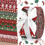 Ganeen 60 Pcs Vintage Cotton Jelly Christmas Fabric Roll Xmas Plaid Stripe Snowflake Gift Fabric Strips Holiday Quilting Roll fo