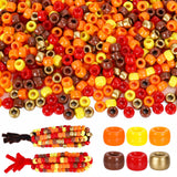 Whaline 1000 Pcs Fall Pony Beads with 100 Pcs Chenille Stems Pipe Cleaners 6 Colors Autumn Plastic Craft Beads for DIY Craft Nec