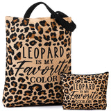 Paterr 2 Pack Leopard Print Tote Bag and Makeup Bag Cheetah Purse Canvas Handbag Zipper Pouch Leopard Gifts for Women Office, Sh