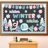Moinchore Winter Wonderland Bulletin Board Set Warm Winter Wishes Snow Globe Classroom Decorations Snowflakes Penguins Mittens H