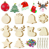 Pseutio 50 PCS Unfinished Wooden Christmas Ornaments DIY Christmas Wooden Slices with 50 Jingle Bells for Crafts Christmas Hangi