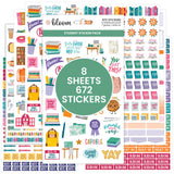 bloom daily planners Student Planner Stickers 8 Sheets / 672 Stickers Essential School Themed Variety Pack for Academic Year