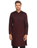 Manyavar Floral Print Knee Long Full Sleeves Kurta for Men - (Maroon, Medium)