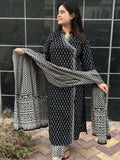 Gosriki Women'S Rayon Blend Straight Printed Kurta With Pant & Dupatta (Mishru Black-Gs_Xxl_Black_Xx-Large),Black,2,B0DD76T83S