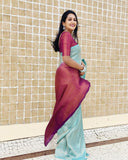Sugathari Sea Green Womens Kanchipuram Art Silk Saree With Blouse Piece (Kanchipuram 2011 Sea Green Pink)