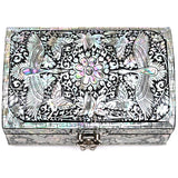 MADDesign Mother of Pearl Decorative Trinket Jewelry Box Silver Black Cranes