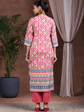 Libas Womens Printed Crepe Straight Kurta With Palazzos Pink 2Xl
