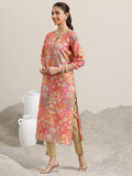 Libas Women'S Silk Blend Floral Straight Kurta (29476O Peach
