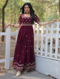 Wedani Georgette Anarkali Kurta Set With Embroidery Work For Women (In Alpha Xl Regular Maroon),MAROON,XL,Georgette,Anarkali,
