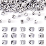 Sparkeads 200 Pcs A E I O U Cube Letter Beads for Bracelet Making Silver Metallic Vowel Bead Alphabet Large Hole Acrylic Beads B