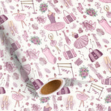 Liobelon Ballerina Birthday Wrapping Paper Roll - 17 Inches x 16.5 Feet Pink Ballet Gift Wrap with Elegant Ballet Dancers, Shoes