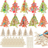 Chunful 48 Pcs/ 24 Set DIY 3D Christmas Tree Wood Crafts to Paint, Unfinished Gingerbread Snowman Elk Cutouts Wood Ornament, Hol