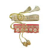 My Cool Grandmom Cotton Blend Waist Belt Combo Pack Of 2 For Women & Girls Handcrafted Lace Kamarbandh (20 Inch) | Gold & Red