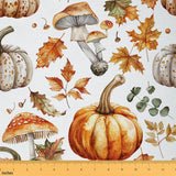 Country Rustic Farmhouse Fabric by The Yard,Mushroom Maple Leaves Upholstery Fabric,Autumn Harvest Pumpkin Decorative Fabric Sof