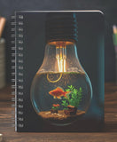 Graphic Word Artistic Spiral Notebook With Light Bulb Aquarium Design, Goldfish And Plants Art Cover WireOBound Spiral Binding