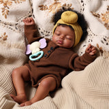 BABESIDE Black Reborn Baby Dolls, 17 Inch Realistic Black Boy Newborn Lifelike Real Life Baby Dolls Soft Vinyl & Cloth Body with