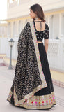 Wedani Georgette With Heavy Thread Sequins Lehenga Choli For Women (Black),BLACK,FREE,Georgette,Lehenga Choli,