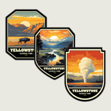 Yellowstone National Park Stickers Set of 3 - Waterproof Vinyl Decals for Car, Laptop, Water Bottle, Luggage, Bikes - Scenic Nat