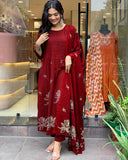 Gosriki Women'S Rayon Viscose Anarkali Printed Kurta With Pant & Dupatta (Gangori Red-Gs_Xxl_Red_Xx-Large),Red,2,B0DX26PRB5