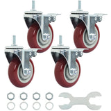 Finnhomy Swivel Caster Wheels 4 Inch Threaded Stem Casters Set of 4 Heavy Duty 3/8-16 x 1 with Brake Polyurethane Industrial Loc