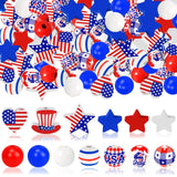 180Pcs 4th of July Wood Beads, Red Blue White Star Beads America Flag Patriotic Wooden Bead Independence Day Craft Bead Bulk for