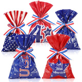 Tenare 100 Pack Patriotic Treat Cellophane Bags 6 x 9 Inches 4th of July Candy Goodie Bags Red White and Blue Candy with 40 Yard