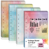 100 Sheet Watercolor Lined Writing Paper 5.5x8.5 Inch 7Hole Lined Refills Loose Leaf Colored Notebook Filler Paper College Rule