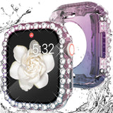 Wingle 2 in 1 Waterproof Case for Apple Watch 41mm Screen Protector Case Series 9 8 7, Bling Lace Edge Diamond Face Cover Full G