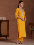 Libas Womens Yoke Design Viscose Straight Kurta With Trousers And Dupatta Mustard 2Xl